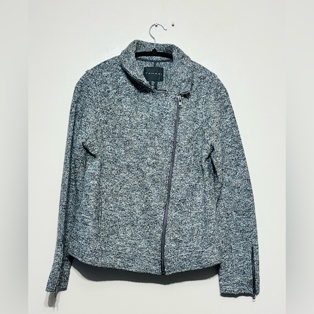 Tahari Asymmetrical Zip Wool Blend Jacket